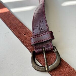 Eagle Embossed Axcess Burgundy Leather Belt with Brass Buckle